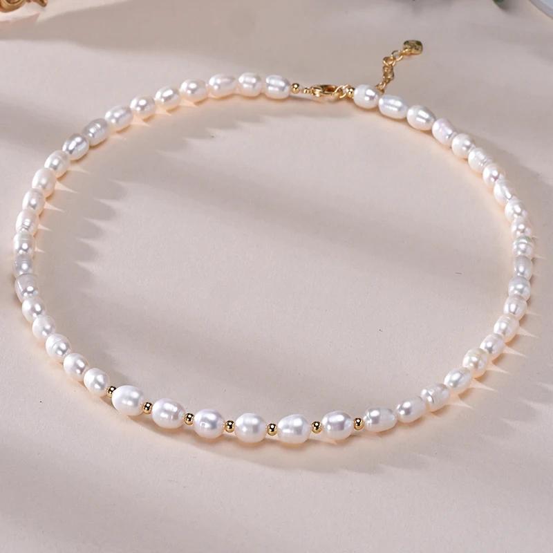HENGSHENG 6-7mm Rice Shape Freshwater White Pink Purple Mixed Color Pearl Necklace 925 Silver Jewelry for Women Girls