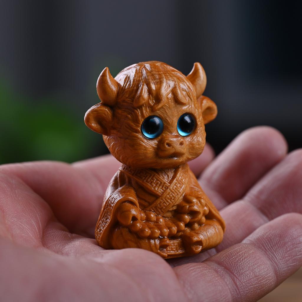 Cliff Cypress Carving New Seated Zen Style Cartoon Zodiac Snake Horse Monkey Dragon Statue Cute Creative Home Desktop Ornament