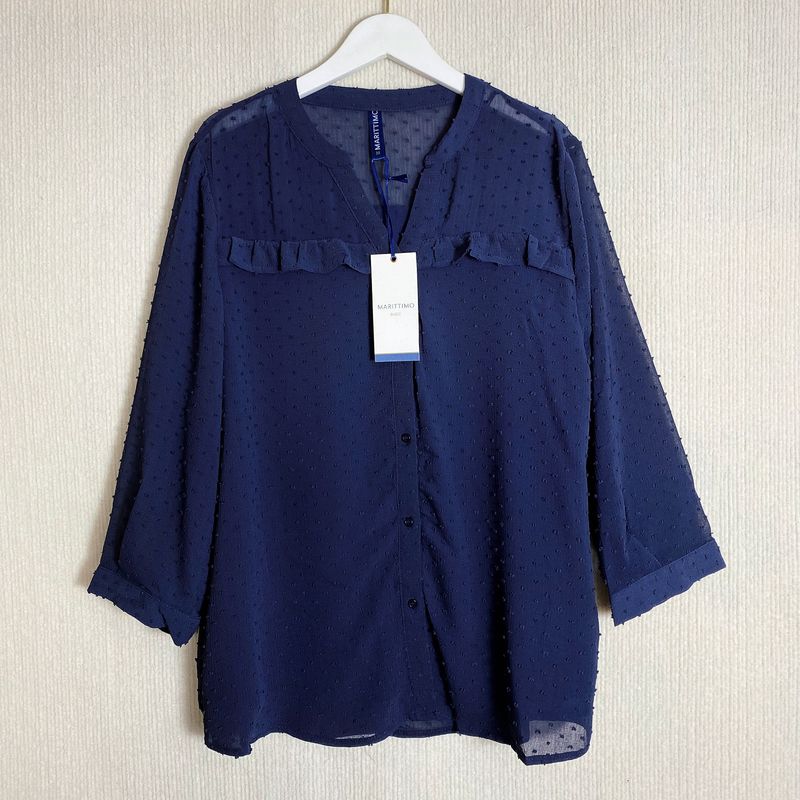 Export Fashion Original Order Leftover Stock Chiffon Jacquard Fabric Wooden Ear 3/4 Sleeve Shirt for Women Pure Color Fashion Bottoming Shirt