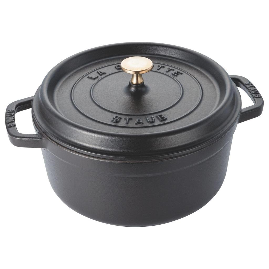 Staub Pico Cocotte Cast Iron Enamel Induction Compatible Number Officially Sold In La Cocotte Round Round, Black, 24cm, Large, Double-Handled Pot,