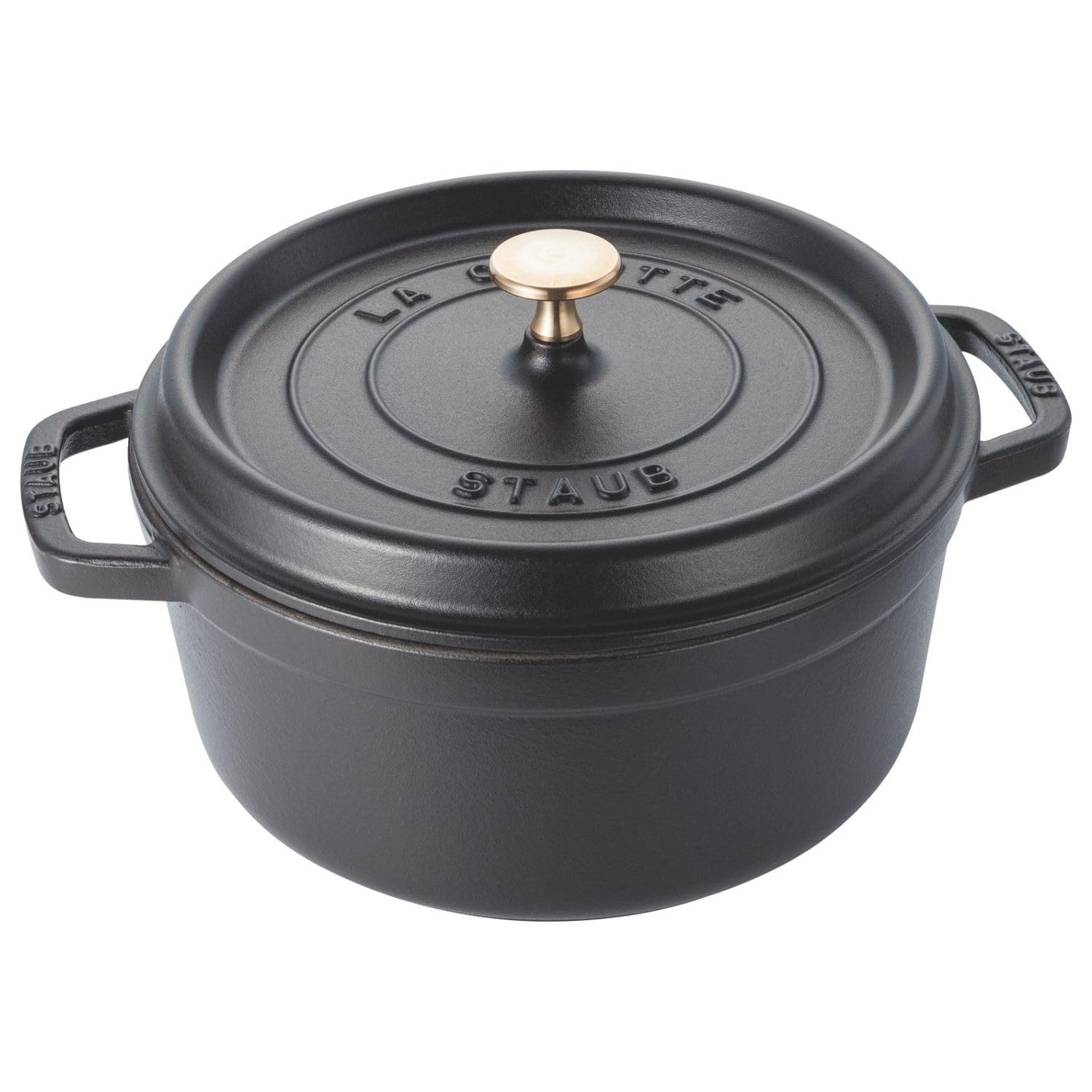 Staub Pico Cocotte Cast Iron Enamel Induction Compatible Number Official Japanese La Cocotte Round Round, Black, 24cm, Large, Double-Handled Pot,