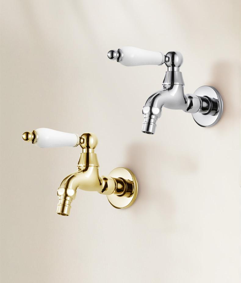 Washing Machine Faucet Gold Outdoor Garden Faucet Wall Moutned Brass Ceramic Handle Single Cold Mop Tap