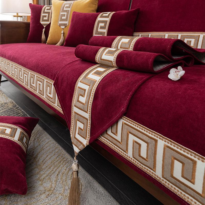 

Современный новый китайский красный диван полотенце Четырехсезонный универсальный нескользящий диван из цельного дерева подушка для дома свадебное украшение пылезащитное полотенце для спинки 30x50cm pillowcase 1 pcs