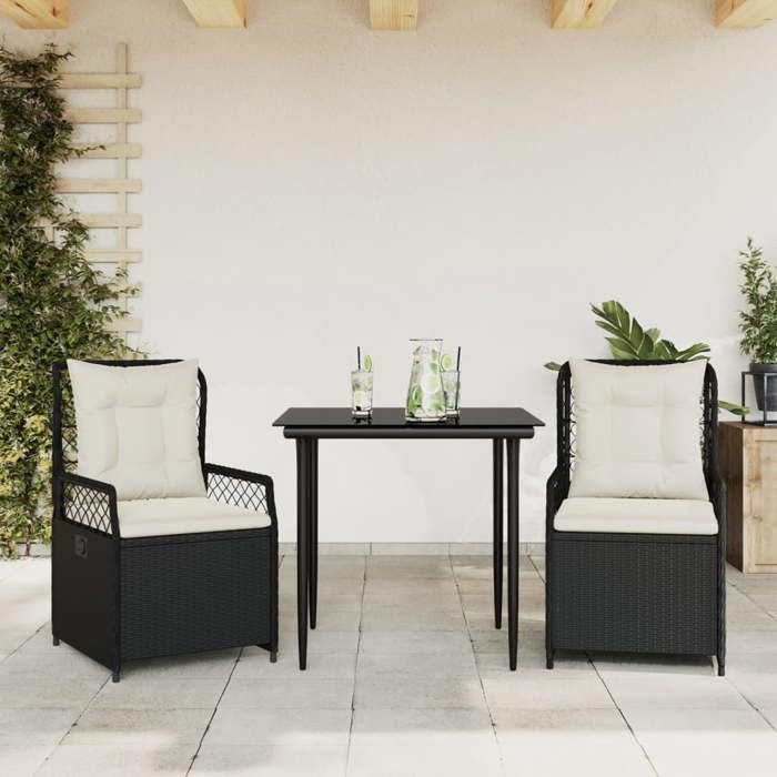 VidaXL Ensemble à manger de jardin avec coussins 3 pcs Noir 3262957