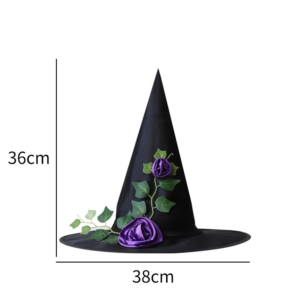 Halloween Witch Hat with Flowers Party Wizard Hats Decoration Props for Adults Children Cosplay Witch Net Gauze Headwear Costume