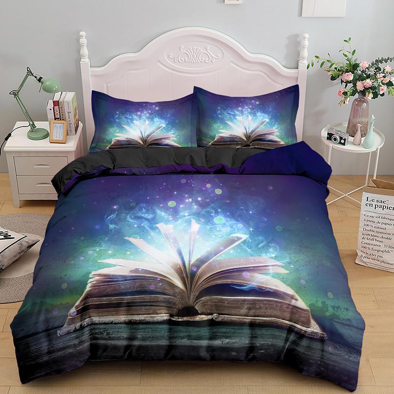 Magic Book Duvet Cover Set Blue Background Romantic Comforter Cover King Queen Size For Kids Boy Girl Teen Polyester Bedding Set