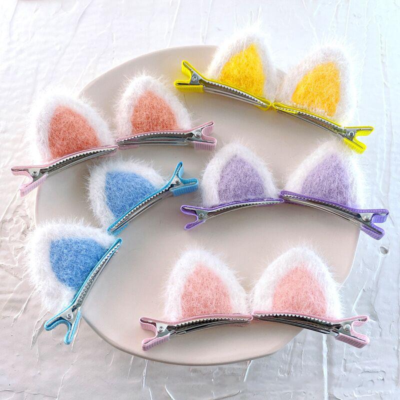 2 st Plysch Kattöron Hårklämmor Set Söt Tecknad Stereoskopisk Design Koreansk Stil För Små Flickor Håraccessoarer Mode
