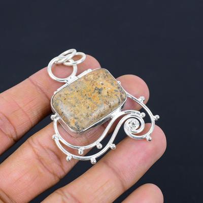 925 Sterling Silver Safari Jasper Stone Anniversary Engagement Bezel New Pendant