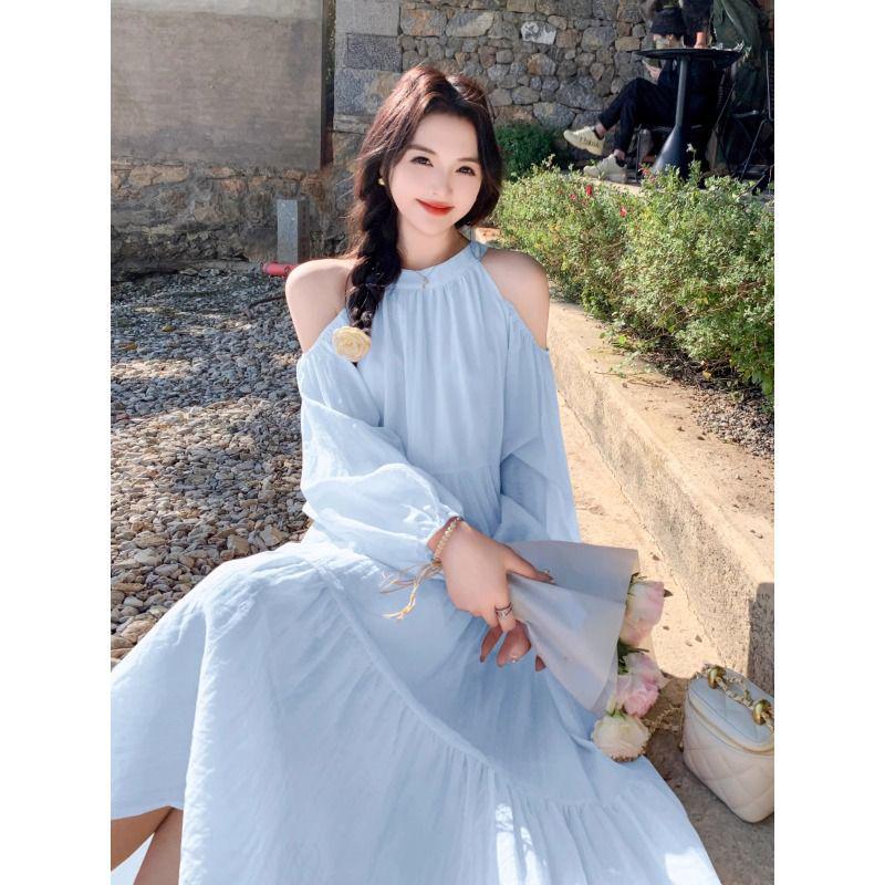 2026 Women's Sweet French-Style Off-the-Shoulder Beach Dress - Seaside Summer Elegance