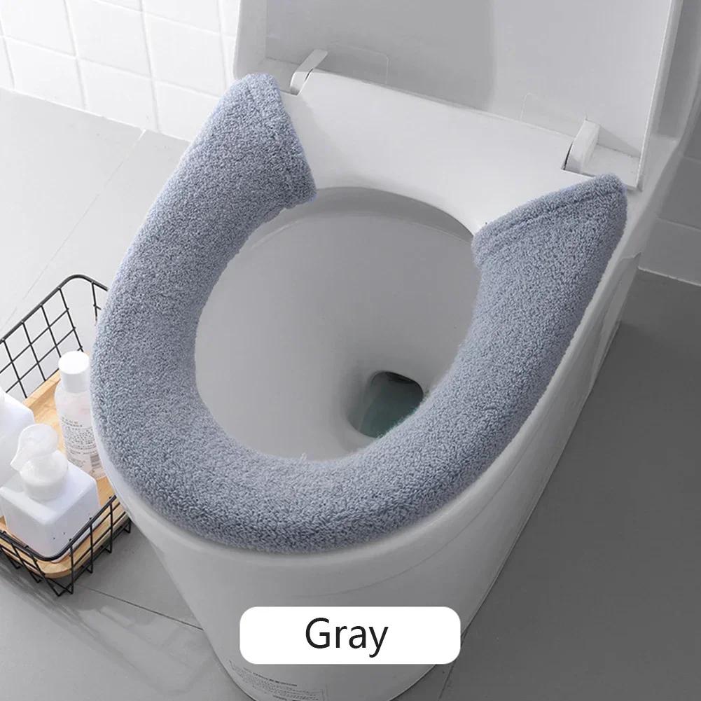 

Thickened Toilet Washable Soft Warmer Mat Cover Pad Cushion Cover Bathroom Winter Warm Bathroom Toilet Pad Cushion серый