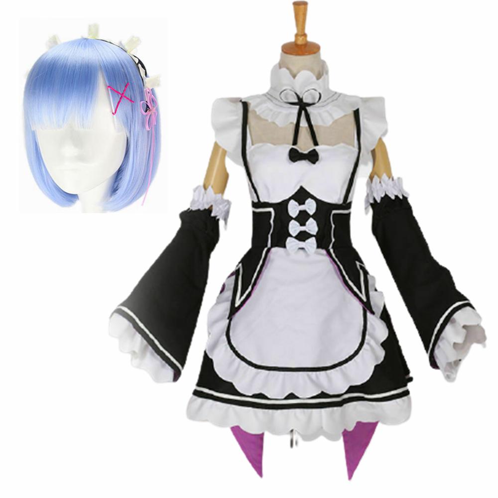 Ram Rem Cosplay Kostým Anime Re:Re: Život v jiném světě od nuly Uniforma Paruka Dívka Ženy Služka Zástěra Lolití šaty