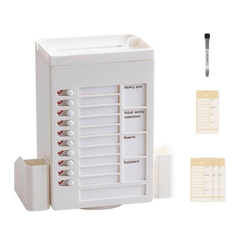 W89C Multifunctional Pen Holder with Chores Chart Checklist Task Board, Rotating Obliqued Pen Holder Office Desk Organisers