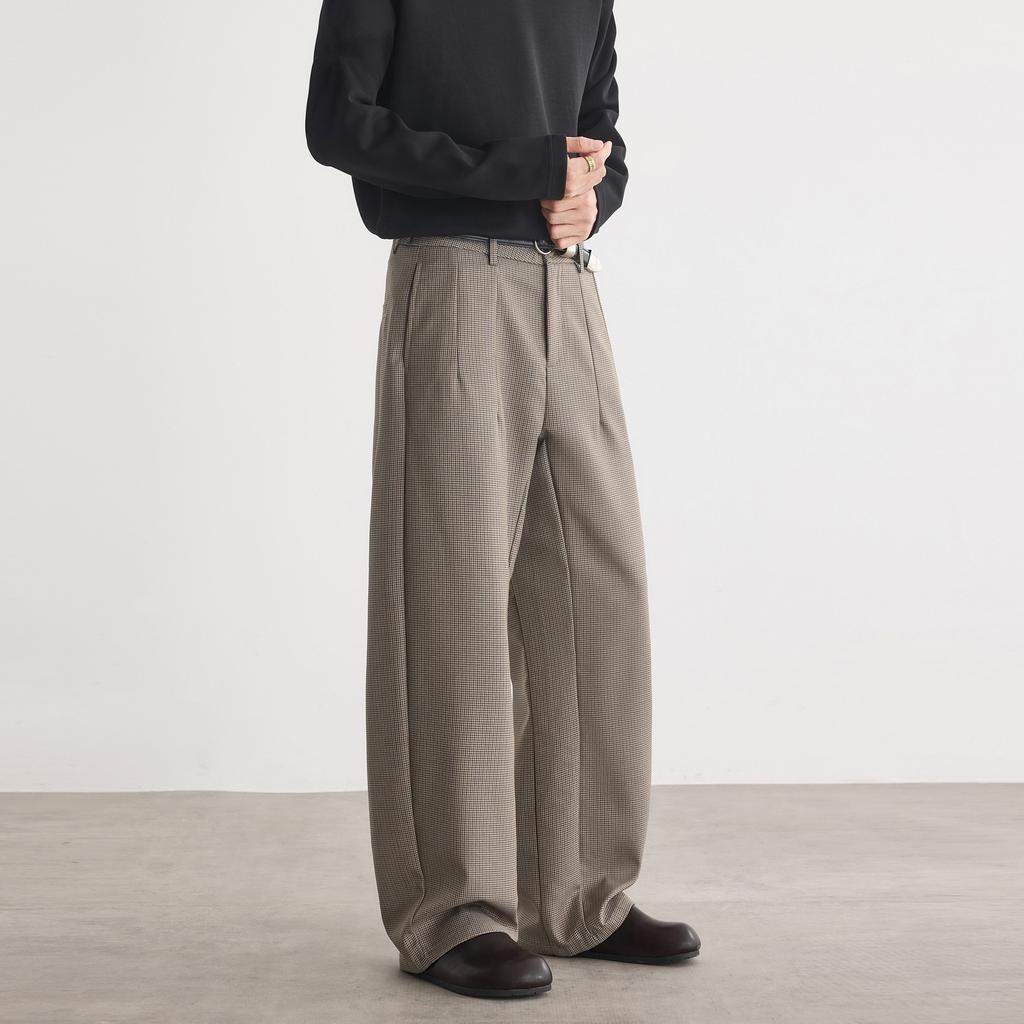 Qiandongge Anzughose Herren Herbst und Winter Old Money Stil Retro Weitbeinige Hose Trendige Marke Falten Bodenlang Lässige Hose