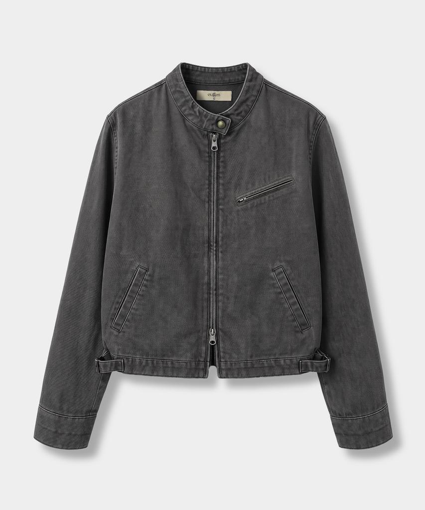 EUGGEN 2Way Cotton Biker Jacket_Washed Black