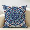 Blue Red Ottoman Style Cushion Cover Natural Linen Organic Fabric Double-Sided Printing Breathable Perfect For Home Decor
