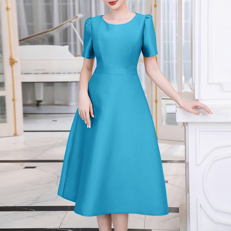 

ZANZEA Женское повседневное платье А-силуэта с круглым вырезом и короткими рукавами на лето S синий