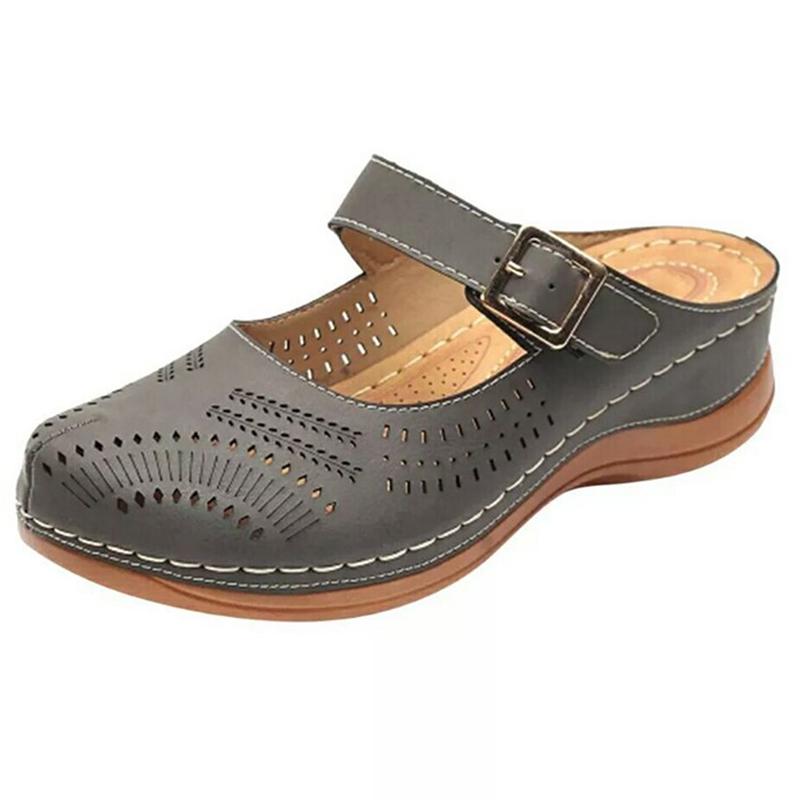 2024 New Women Flat Shoes Mules For Women PU Leather Round Head Sandals Closed Toe Sandals Women Slipper Non-slip Retro Shoes