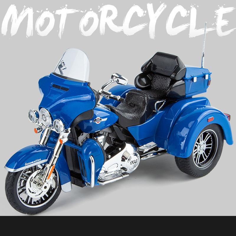 1/9 Scale Alloy Diecast Motor Tricycle Toys Cars Models with Light Sound Motorcycle Wheel Pull Back Vehicles for Kids Boys Gifts