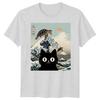 Black Cat Sea Turtle Kai Nichi Bei Yaki Japanese Art Ukiyoe Style Graphic Tee
