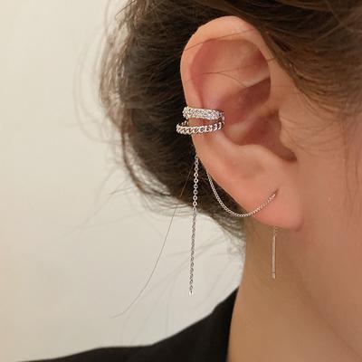 Long Tassel Ear Cuff Minimalist Luxury C Shaped Cubic Zirconia Elegant Stud Earrings Personalized Cool Jewelry