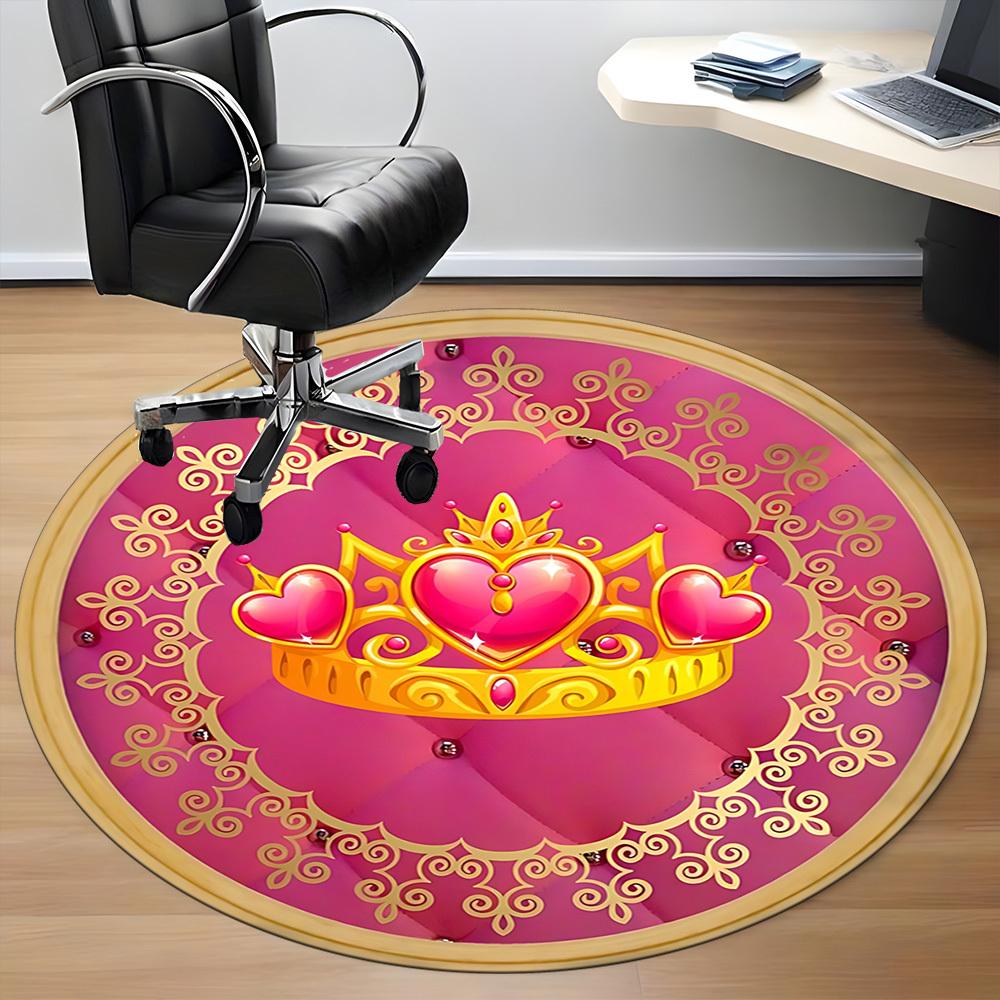 1pc Crown HeartChair Carpet for Office, Indoor Non-Slip Washable Polyester Fiber Carpet, Mat For Office, Machine Washable