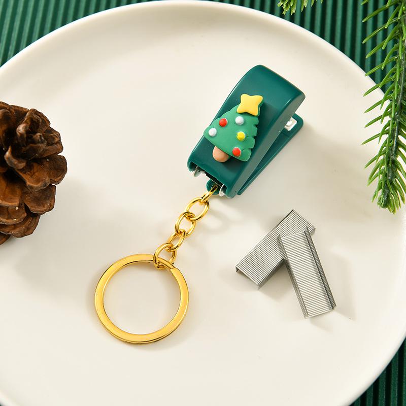 Vánoční kreslená mini sešívačka s klíčenkou - Roztomilý studentský dárek