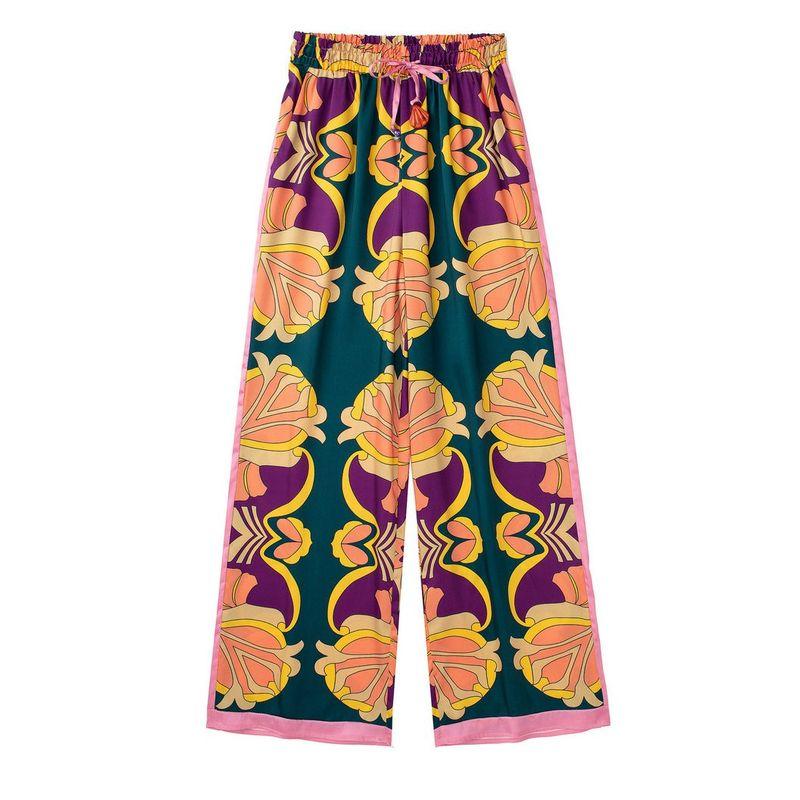 Export Beautiful European American Summer New Pocket Decoration Print Casual Shirt Print Pants Suit