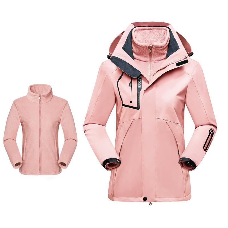 Women's 3 In 1 Thick Hiking Jacket Fleece Waterproof Winter Windbreaker Outdoor Warm Camping Jacket Women Windproof Coat