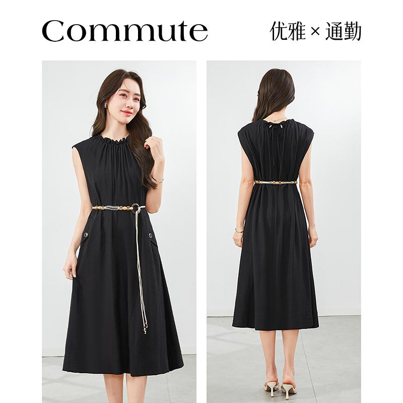Summer New Fashionable Sleeveless Pleated Elastic Design Casual Temperament Dress