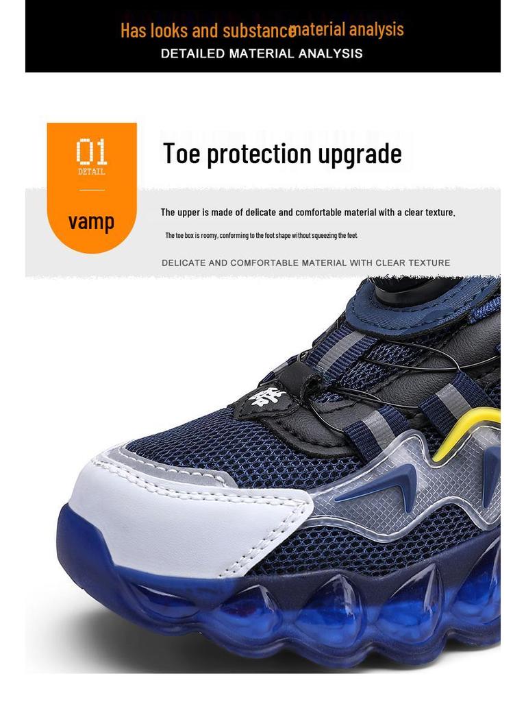 Mesh Sports Shoes with Rotating Buttons for Boys - Soft Sole Running and Basketball Shoes for Children