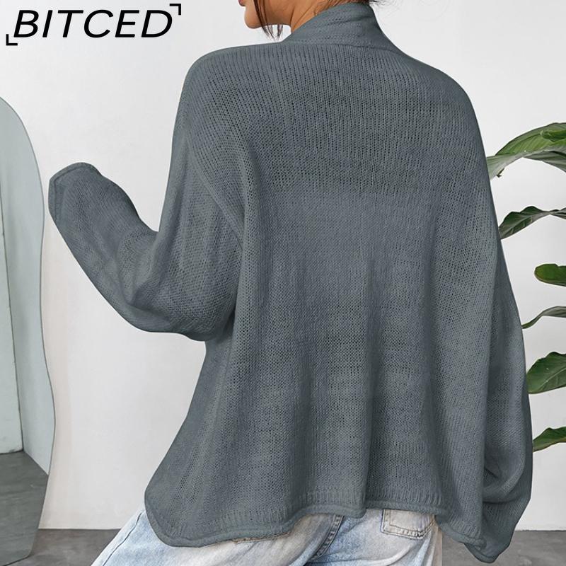 BITCED Loose-Fit Lightweight Knitted Cardigan Jacket for Women Autumn Solid-Colour Casual Outerwear Cardigan