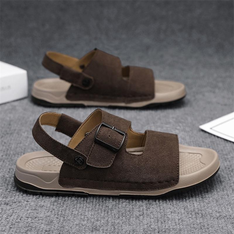 

Fashion Men Outdoor Casual Sport Slippers Leather Non-slip Breathable Roman Shoes Beach Flip-Flop Garden Walking Shoes Summer Sandals 39 коричневый