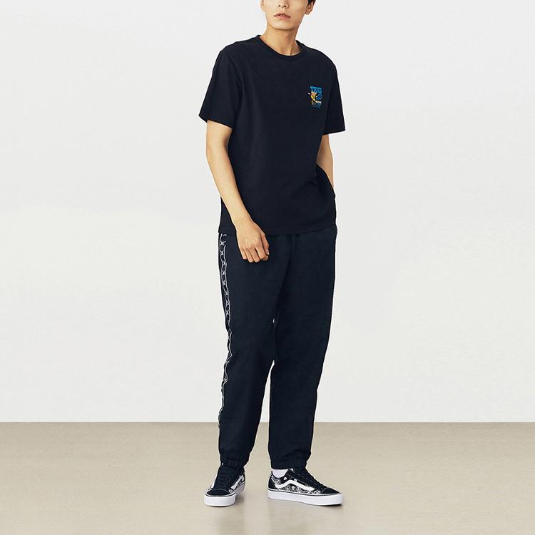 Vans Pizza Letter Print Casual Crew Neck Short Sleeve T-Shirt Unisex Tops Black VN0A54K4BLK