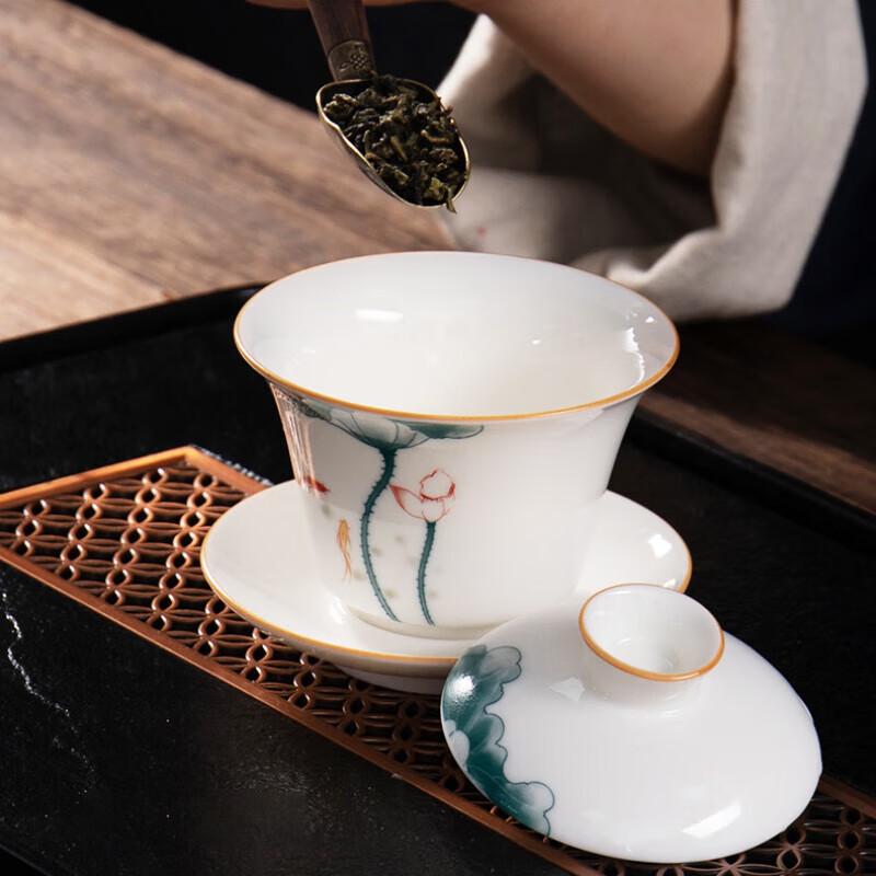 Lotus Charm Mutton Fat Jade Ceramic Tea Set