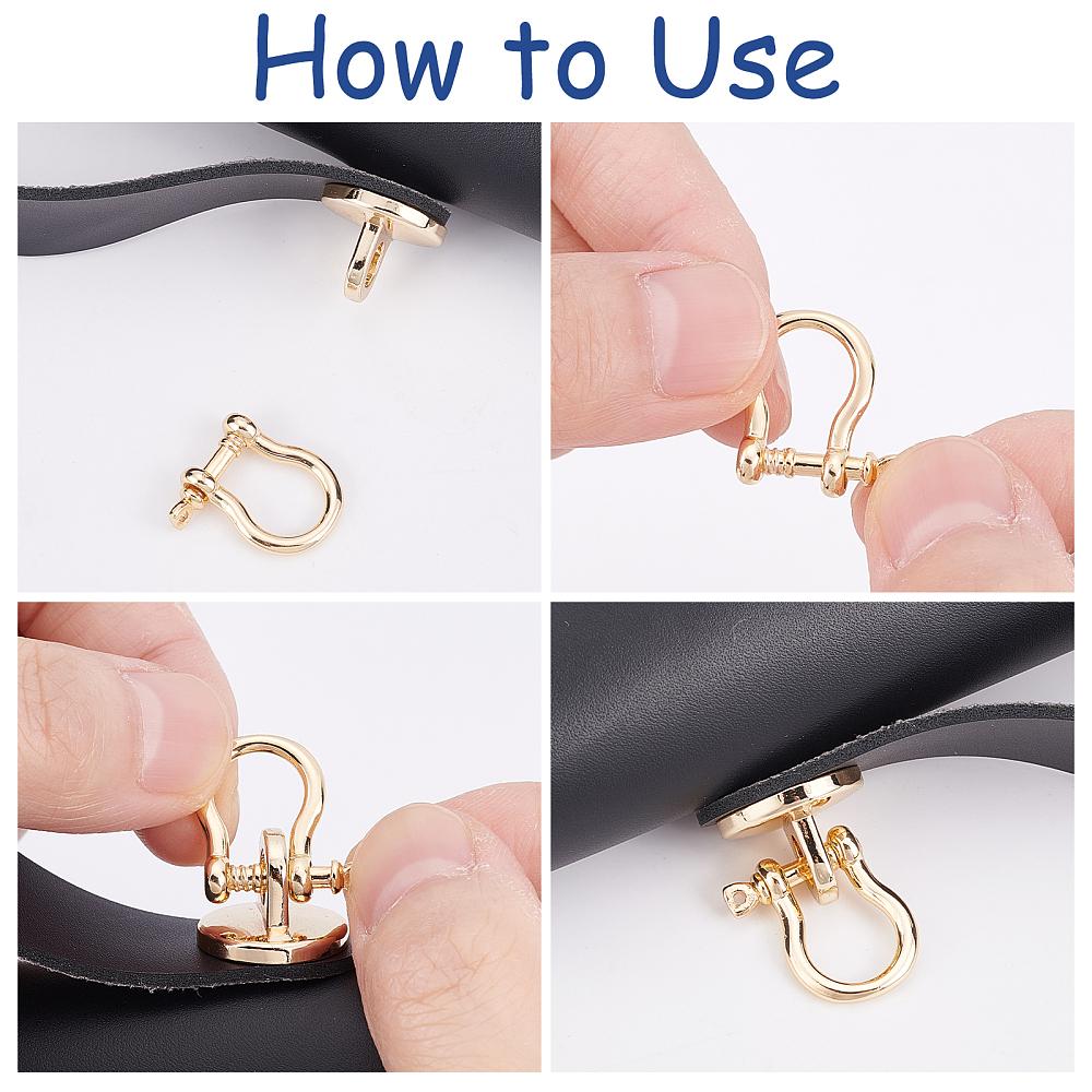 10 Sets Brass D-Ring Anchor Shackle Clasps, for Bracelets Making, Nickel Free, Real 18K Gold Plated, 18x16x5mm, Hole: 1.2mm