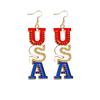 Independence Day Flag Hat, Slippers, Love Earrings, Red, White And Blue Striped Flag Earrings