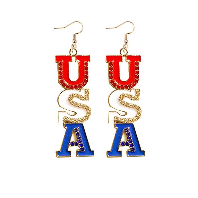 Independence Day Flag Hat, Slippers, Love Earrings, Red, White And Blue Striped Flag Earrings