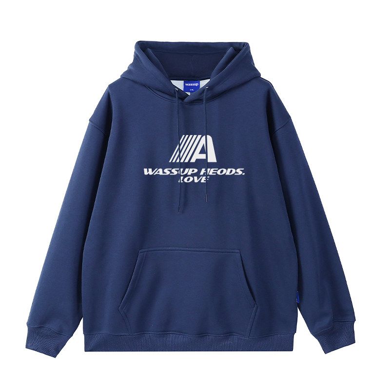 

Wassup Trendy Brand Autumn and Winter 2025 New Fleece-Lined Letter Sweatshirt for Men, Hooded, Loose, Casual American Style Couple s Top Navy Blue (Heavyweight Essential) 3XL