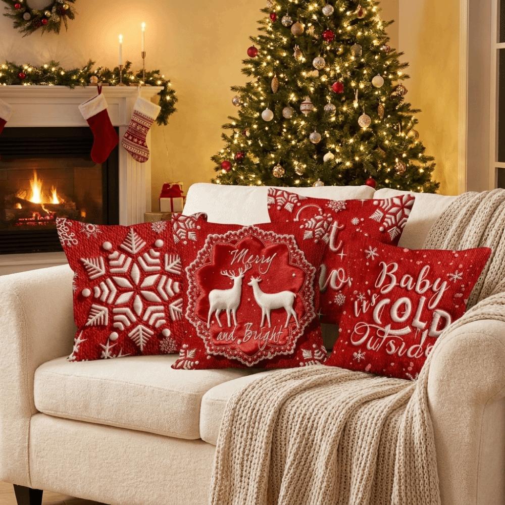 Cartoon Christmas Pillow Covers Flat Printing Xmas Pillow Cover  Home Holiday Decor