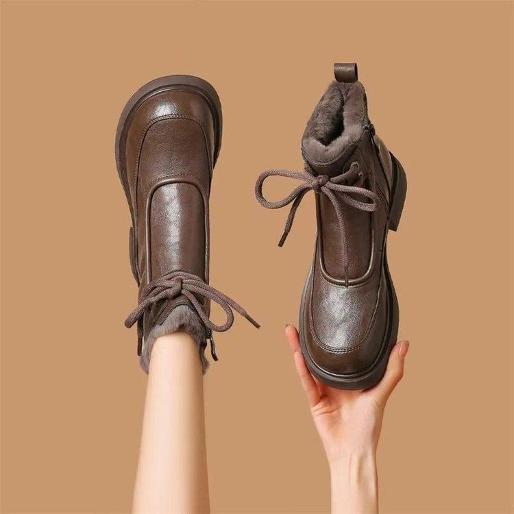 New platform Martin boots winter British style velvet boots lace-up warm snow boots short boots
