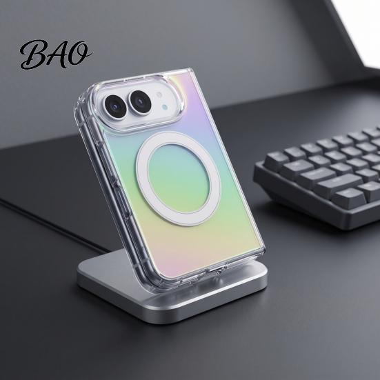 Scratch Resistant Hard Shell for iPhoneDuo Case, Magnetic Phone Transparent Gradient Acrylic Case with Alignment Charging Cover Built-in Wireless