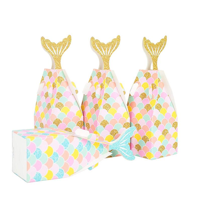 10Pcs Mermaid Tail Paper Candy Box Gift Bags Popcorn Boxes Kids Little Mermaid Birthday Party Decoration Baby Shower Supplies