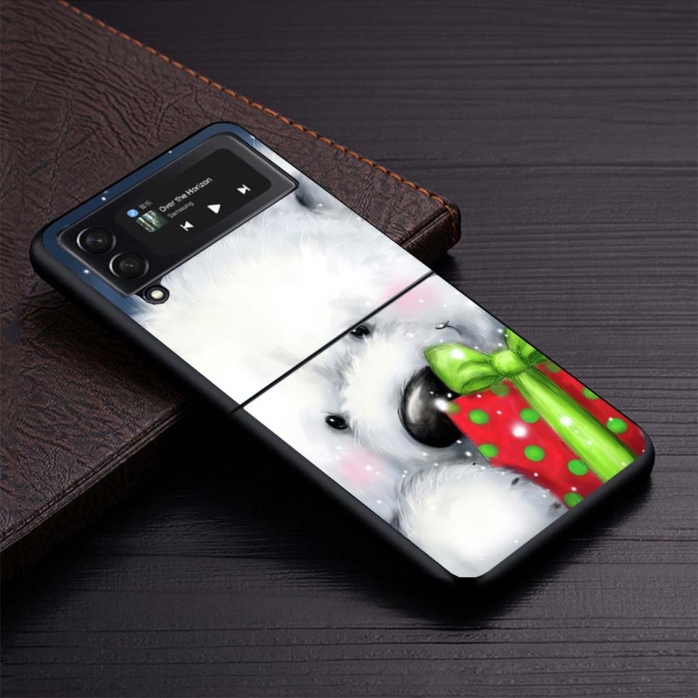 Happy Christmas Cute Bear Gift Phone Case For Samsung Galaxy Z Flip3 Flip4 Flip5 Flip6 Flip7 For Z Flip 7 6 5 4 3 5G Hard Foldin
