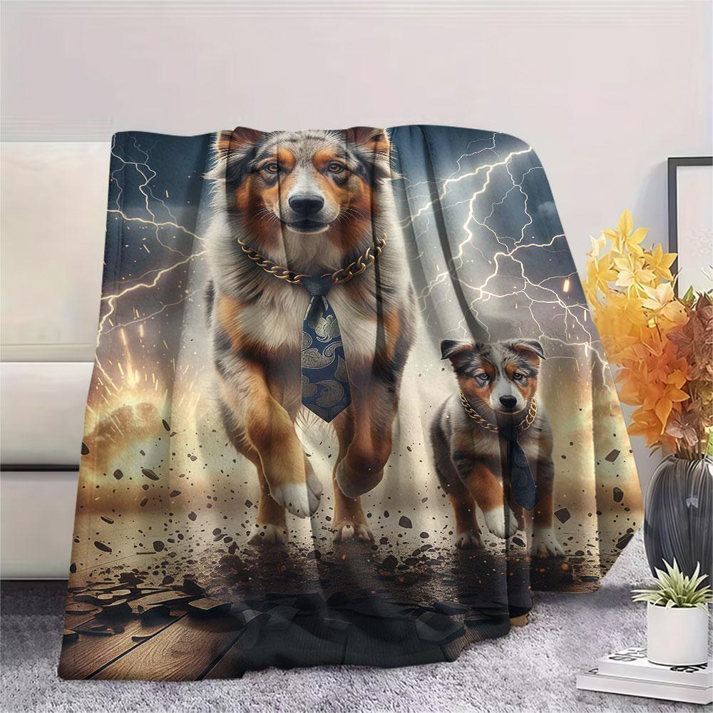 1Pc LightningPuppy Print Flannel Blanket, High quality Comfortable for All Seasons, Home Decor, Warmth and Comfort, Perfect for Christmas Gifts