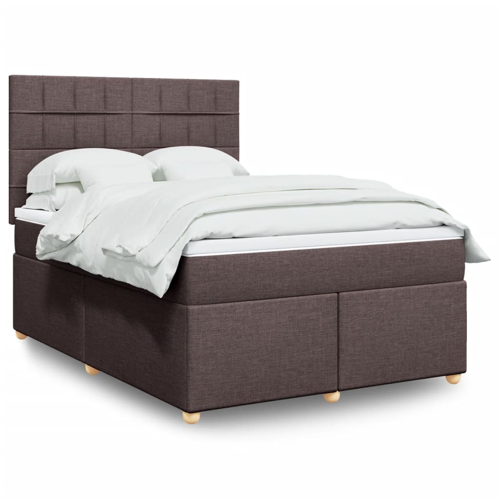 Box Spring Bed with Mattress Dark Brown 140 x 190 cm Fabric