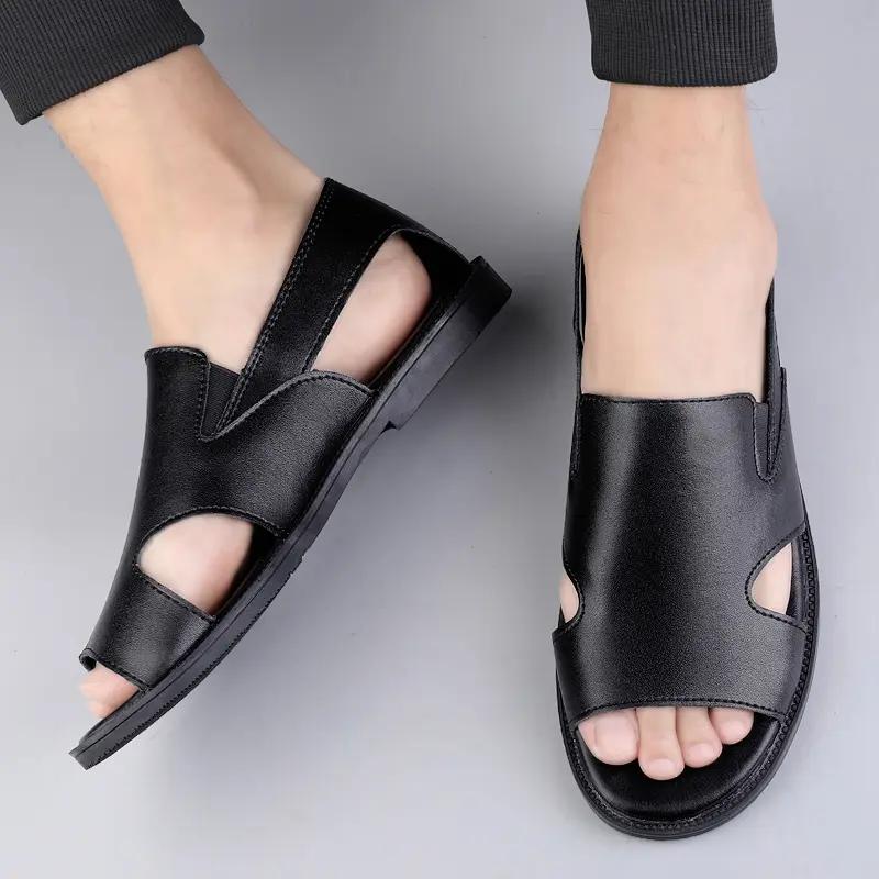 Men's Summer New Sandals and Slippers Men's Leather Sandals Adult Thick-soled Beach Shoes Non-slip Open-toe Leather Sandals 37-45