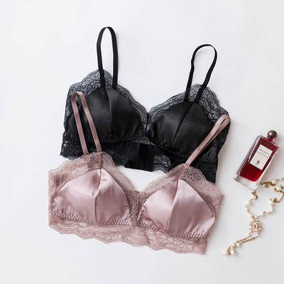 Reggiseno in Pizzo Senza Ferretto Tange Seta di Gelso Francese - Sexy, Imbottito Sottile, Collezione Primavera & Estate