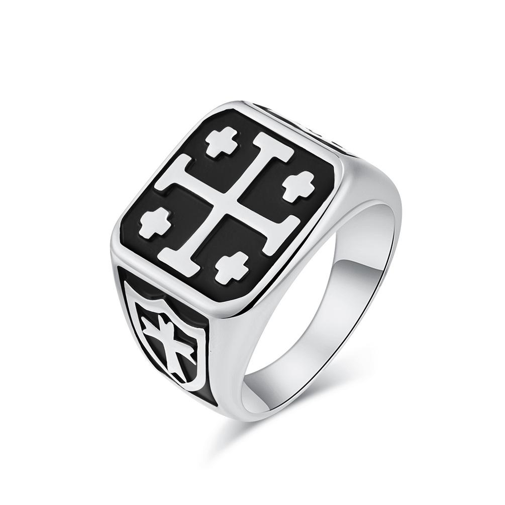 

Geometric Vintage Titanium Steel Ring With Jerusalem Cross Design Unisex Jewelry StyleA,8