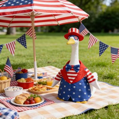 1 Set Unabhängigkeitstag Gans Outfit Outdoor Veranda Gans Kostüme Patriotische Sterne und Streifen Jacke Hut Set für 23 Zoll Gans Statue Gedenktag Garten