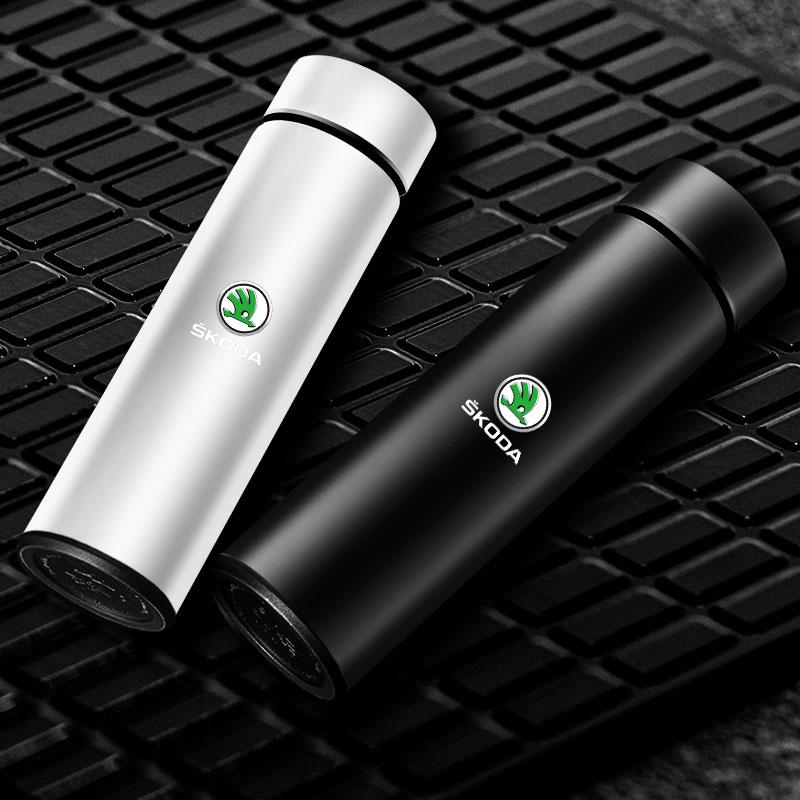 Bil Smart Termosflaske Med Temperaturvisning Kaffekopp For Skoda Octavia Superb Rapid Kodiaq Karoq Fabia Kamiq Roomster Citigo